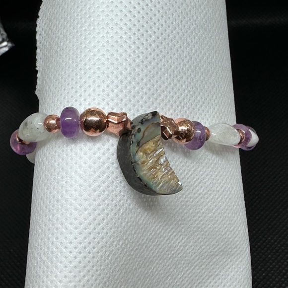 Abalone moon Amethyst rainbow moon stone bracelet stretchy handmade - Picture 6 of 12